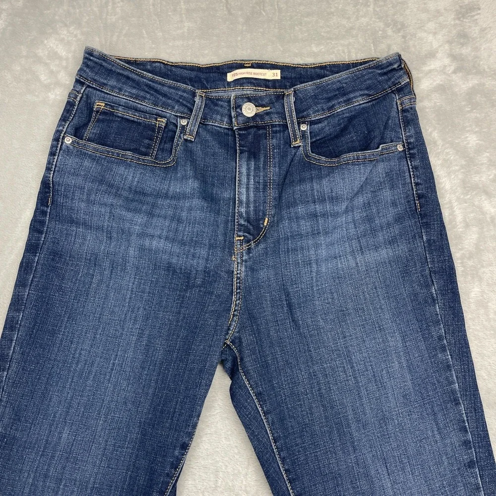 Levi's Jeans Mens 31x30 Blue Denim Whiskered Stretch 725 High Rise Bootcut Leg